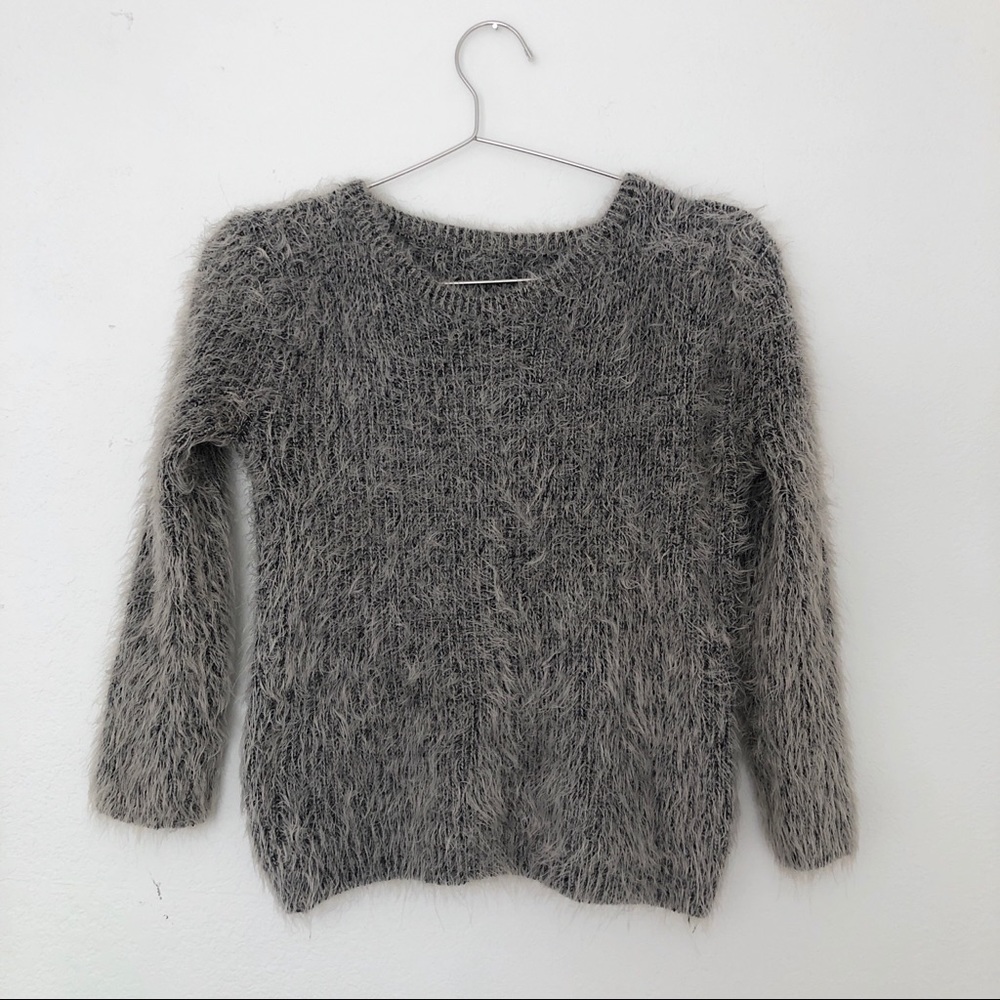 Fuzzy Grey Cropped Stretch Sweater
